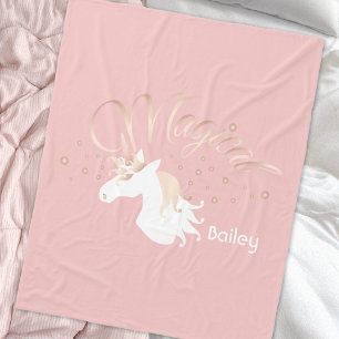 Personalised Modern Pink Magical Unicorn Kids Fleece Blanket