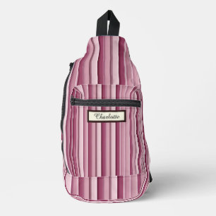 Personalised Modern Pink Mauve Striped Sling Bag