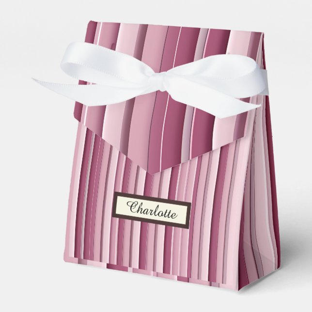 Personalised Modern Pink Mauve Vertical Stripes  Favour Box (Front Side)