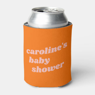 Personalised Modern Pink Orange Retro Baby Shower  Can Cooler