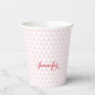 Personalised Modern Pink Pattern Elegant Monogram Paper Cups