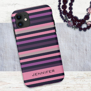 Personalised Modern Pink Purple Stripe Patterned iPhone 11 Case