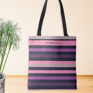 Personalised Modern Pink Purple Stripe Patterned Tote Bag