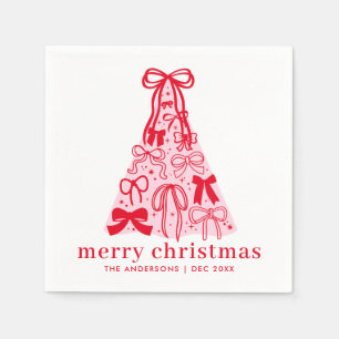 Personalised Modern Pink Red Bows Christmas  Napkin