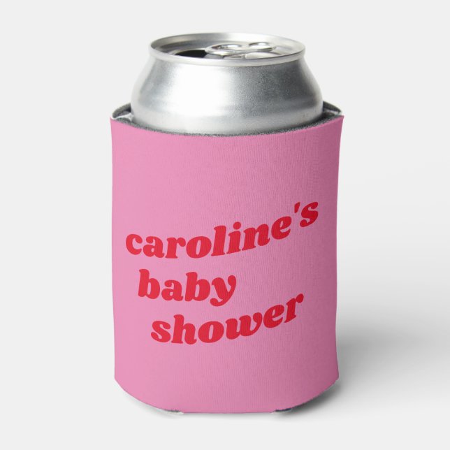 Personalised Modern Pink Red Retro Baby Shower  Can Cooler (Can Front)