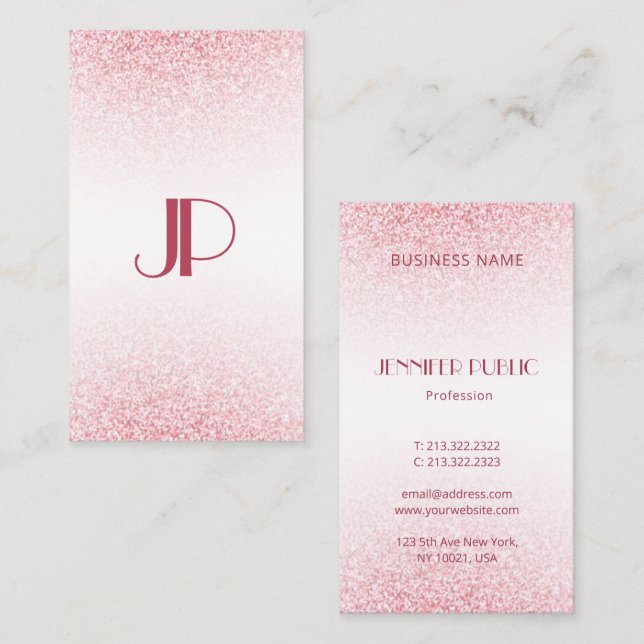 Personalised Modern Pink Rose Gold Glitter Business Card (Front/Back)