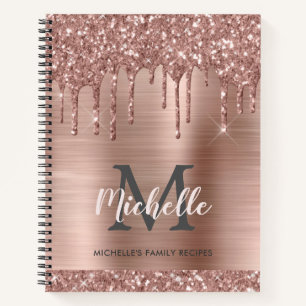 Personalised Modern Pink Rose Gold Glitter Drips  Notebook