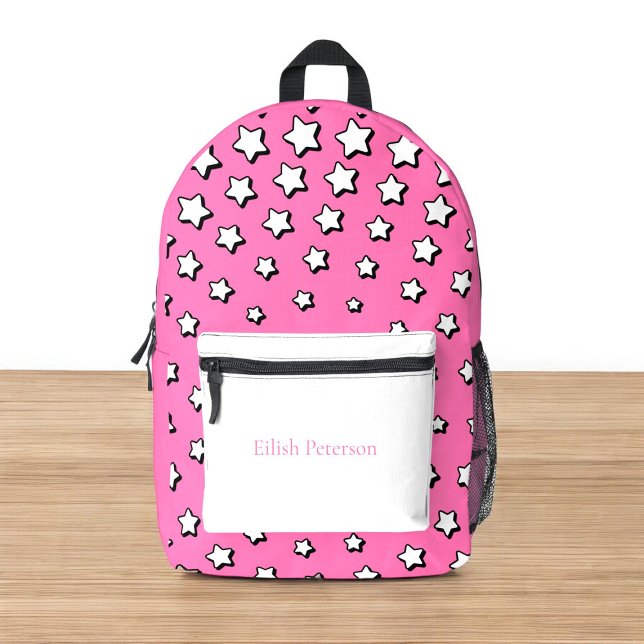 Personalised modern pink stars trendy kids   printed backpack (fun pink stars girly personalized school backpack)