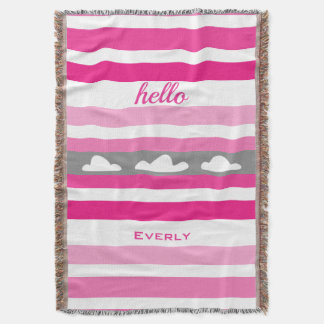 Personalised Modern Pink Striped Clouds Throw Blanket