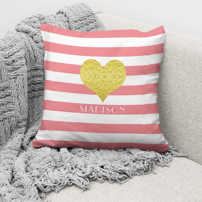 Personalised Modern Pink Stripes Pattern Cushion (Creator Uploaded)