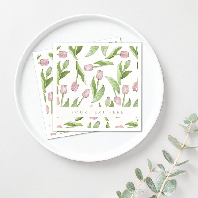 Personalised Modern Pink Tulip Paper Napkin (Creator Uploaded)