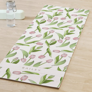 Personalised Modern Pink Tulip Pattern Yoga Mat