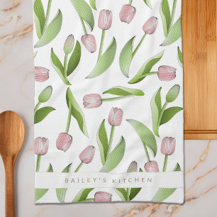 Personalised Modern Pink Tulip Tea Towel
