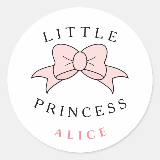 Personalised Modern Princess Baby Girl Classic Round Sticker (Front)