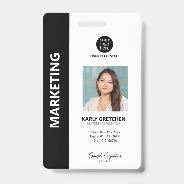 Personalised Modern Professional Employee ID Black Badge (Front)