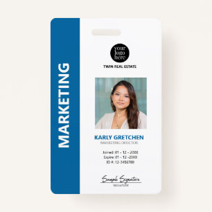 Personalised Modern Professional Employee ID Blue ID Badge