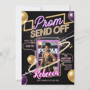 Personalised Modern Prom Send Off Black Pink Neon  Invitation