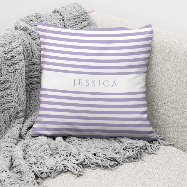 Personalised Modern Purple Striped Pattern Cushion (Creator Uploaded)