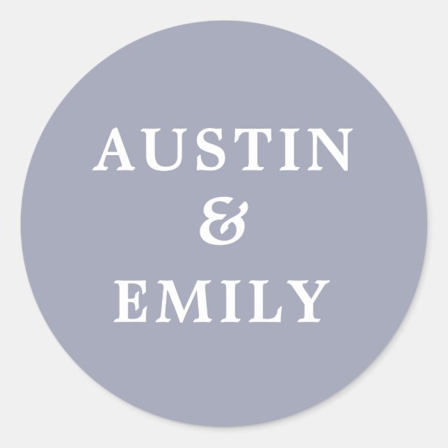 Personalised Modern Purple Wedding Classic Round Sticker (Front)