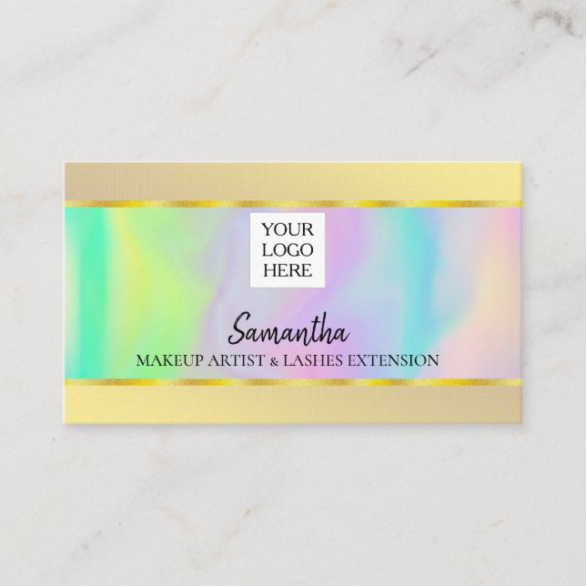 Personalised Modern QR Code Logo Holograph Beauty Business Card (Front)