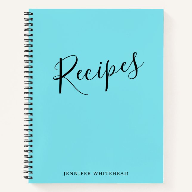 Personalised Modern Recipe Journal Aqua (Front)