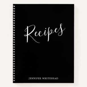 Personalised Modern Recipe Journal Black