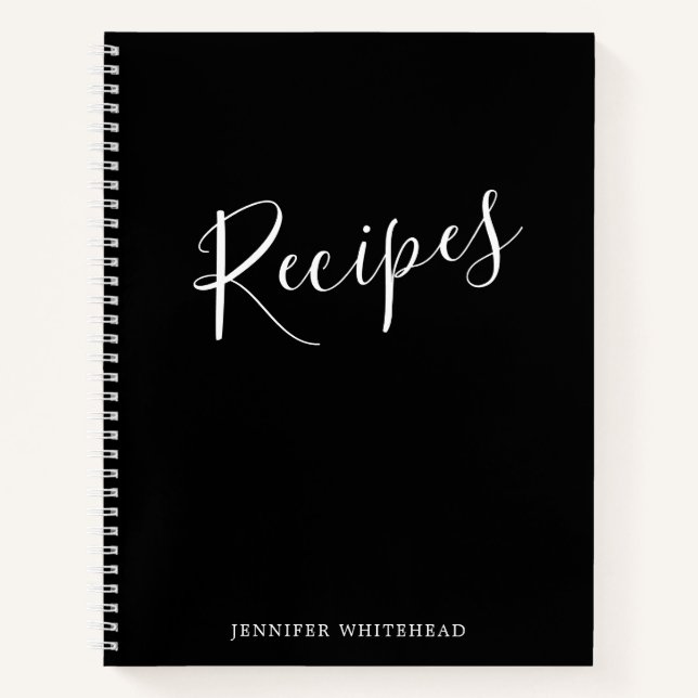 Personalised Modern Recipe Journal Black (Front)