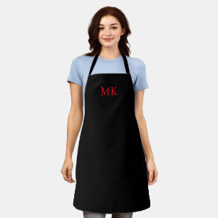 Personalised Modern Red Black Monogram Initials Apron