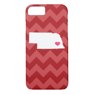 Personalised Modern Red Chevron Nebraska Heart iPhone 8/7 Case