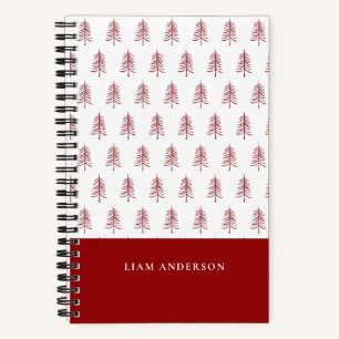 Personalised Modern Red Christmas Tree Pattern Notebook