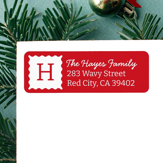 Personalised Modern Red Monogram Return Address (Creator Uploaded)