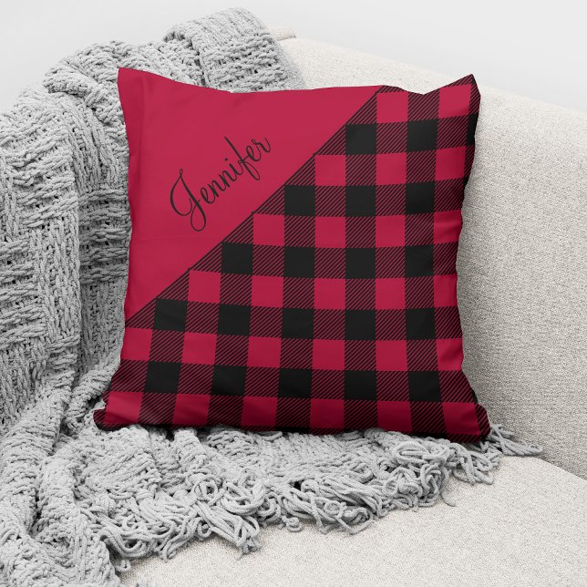Personalised Modern Red Plaid Cushion (Creator Uploaded)