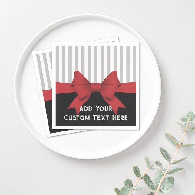 Personalised Modern Red Ribbon and Stripe Paper Napkin (Creator Uploaded)