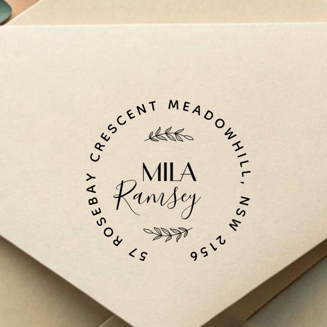 Personalised Modern Return Address Botanical Rubber Stamp (Creator Uploaded)