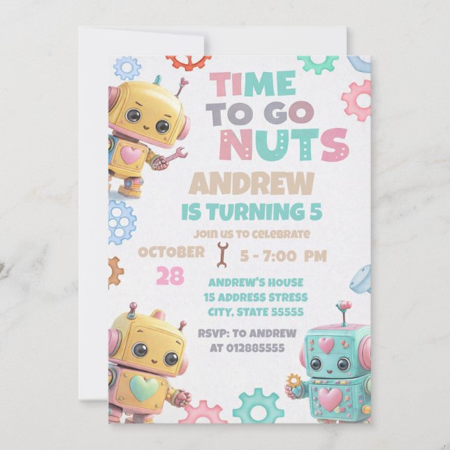 Personalised Modern Robot Birthday Party Invitation (Front)