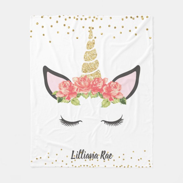 Personalised Modern Rose Unicorn Fleece Blanket (Front)
