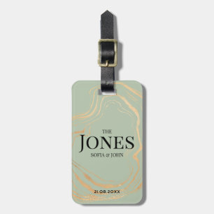 Personalised Modern Sage Green Gold Newlywed Luggage Tag