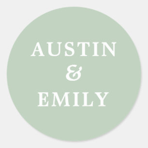 Personalised Modern Sage Green Wedding Classic Round Sticker