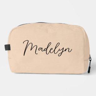 Personalised Modern Script Beige Toiletry Bag