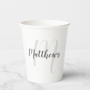 Personalised Modern Script Monogram and Name Paper Cups