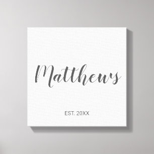 Personalised Modern Script Monogram & Family Name Canvas Print