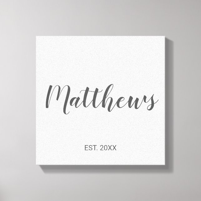 Personalised Modern Script Monogram & Family Name Canvas Print (Front)