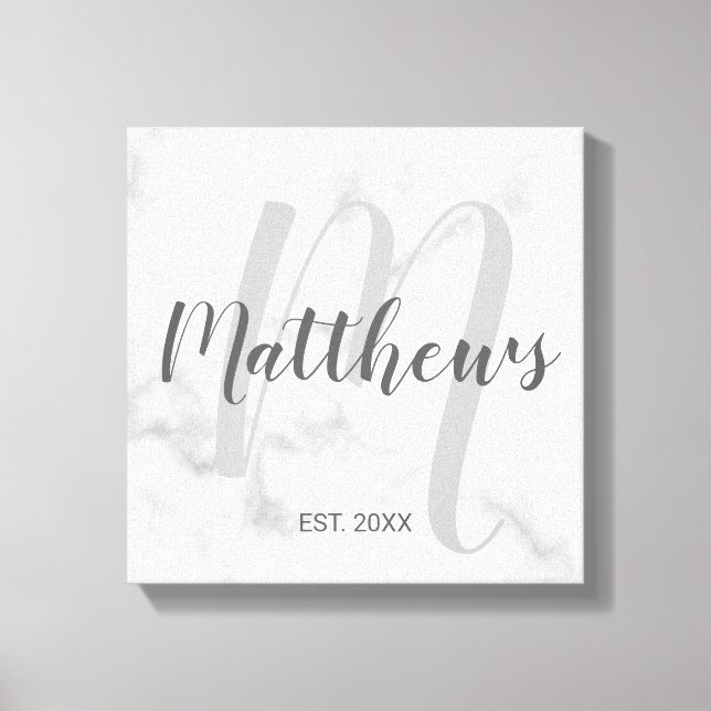 Personalised Modern Script Monogram & Family Name Canvas Print (Front)