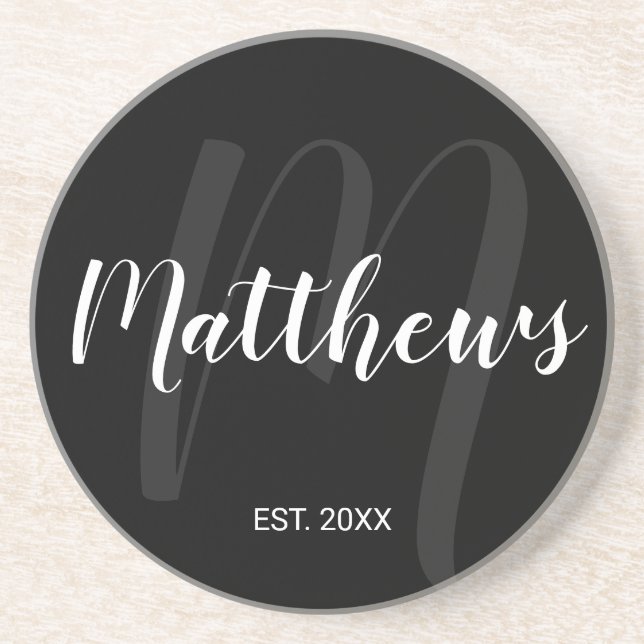 Personalised Modern Script Monogram & Family Name Coaster (Front)