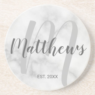 Personalised Modern Script Monogram & Family Name Coaster