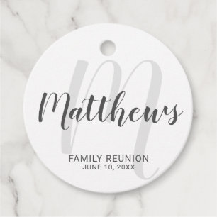 Personalised Modern Script Monogram & Family Name Favour Tags