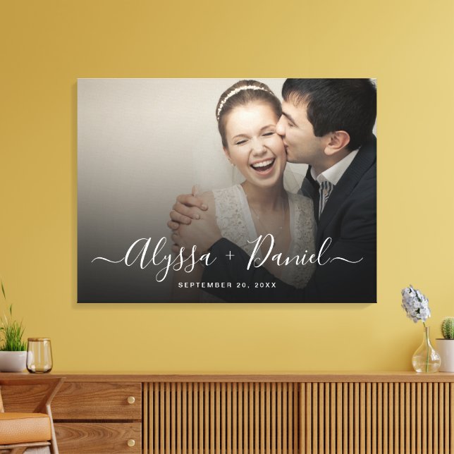Personalised Modern Script Names wedding photo Canvas Print (Insitu(LivingRoom))