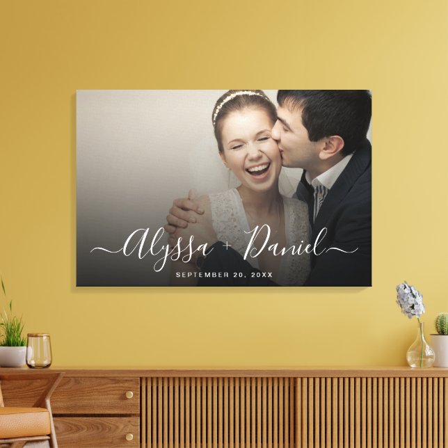 Personalised Modern Script Names wedding photo Canvas Print (Insitu(LivingRoom))