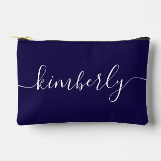 Personalised Modern Script Typography Navy Blue Accessory Pouch