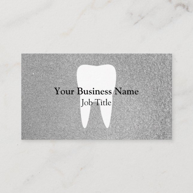 Personalised Modern Silver Glitter Dentist Tooth Business Card (Front)